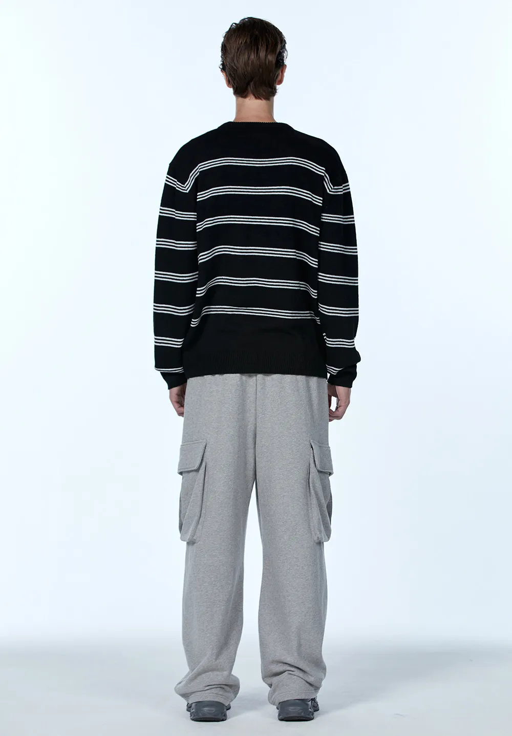 WOOALONG  |Crew Neck Stripes Unisex Blended Fabrics Street Style