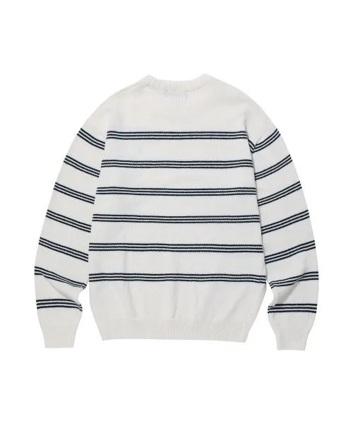 WOOALONG  |Crew Neck Stripes Unisex Blended Fabrics Street Style