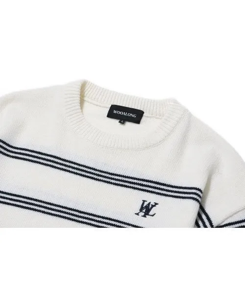 WOOALONG  |Crew Neck Stripes Unisex Blended Fabrics Street Style