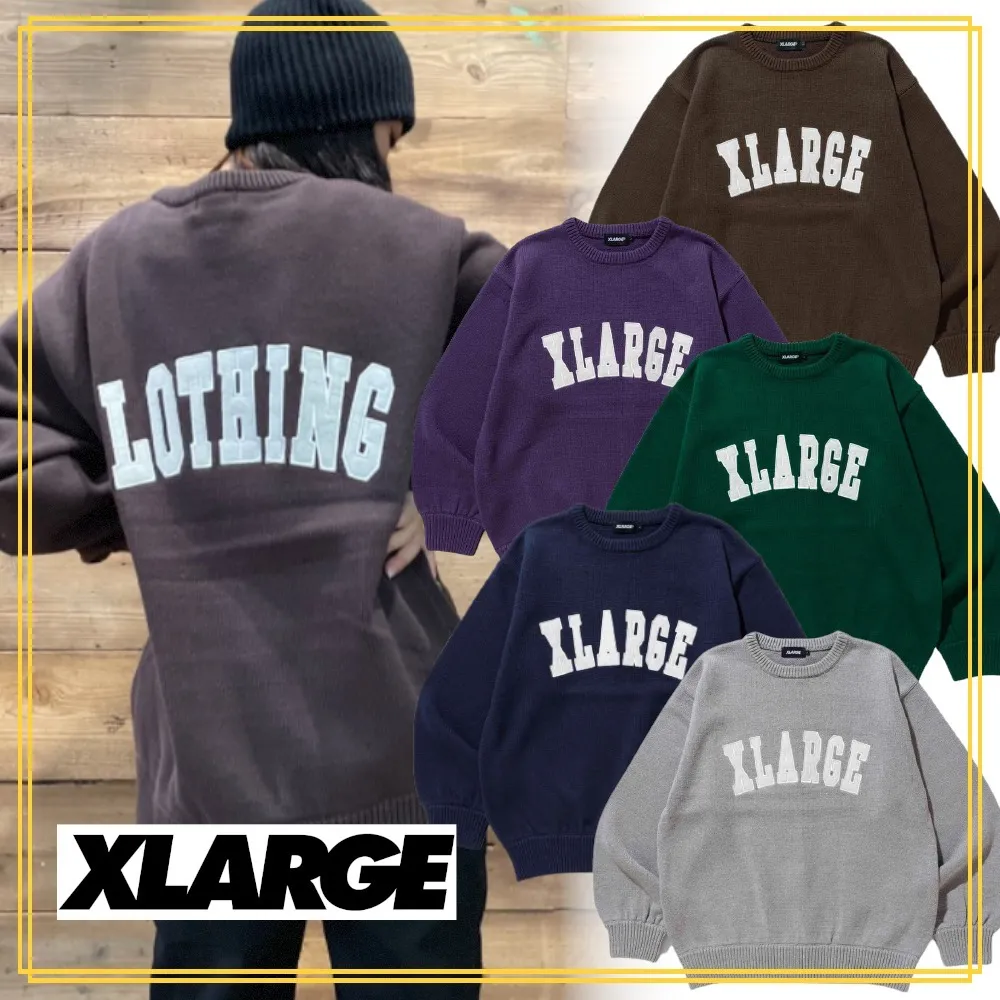 X-Large  |Crew Neck Unisex Street Style Long Sleeves Plain Logo