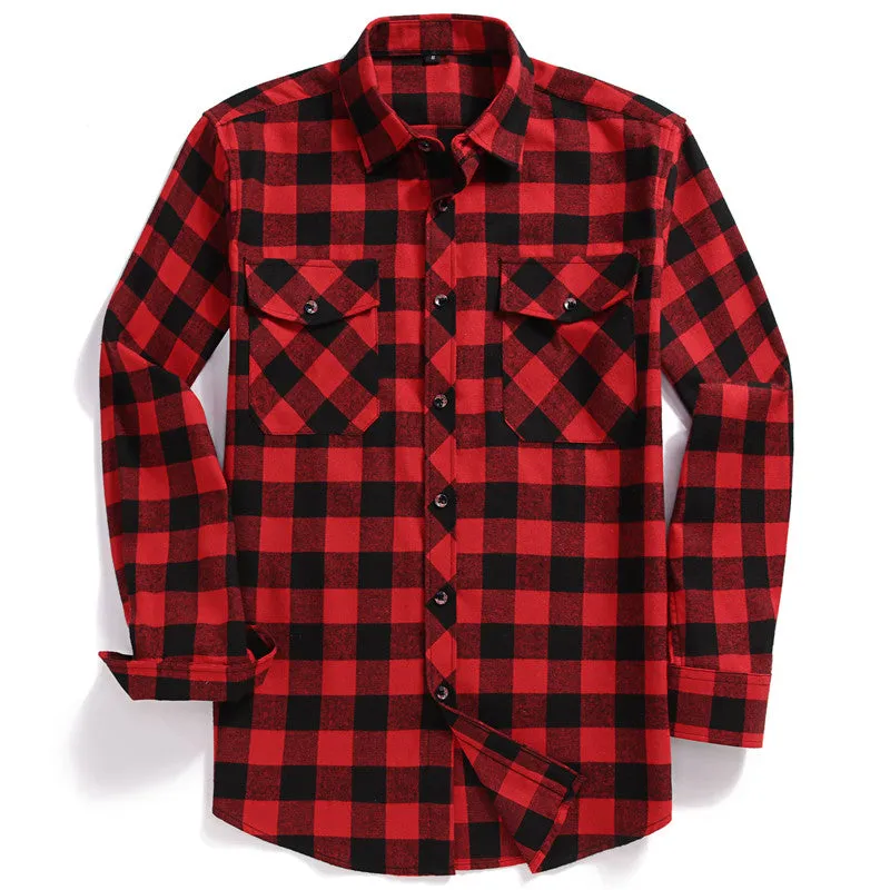 Xituodai Fall Men's Flannel Plaid Long-Sleeved Casual Button Shirt USA Regular Fit Size S To 2XL, Classic Checkered, Double Pock