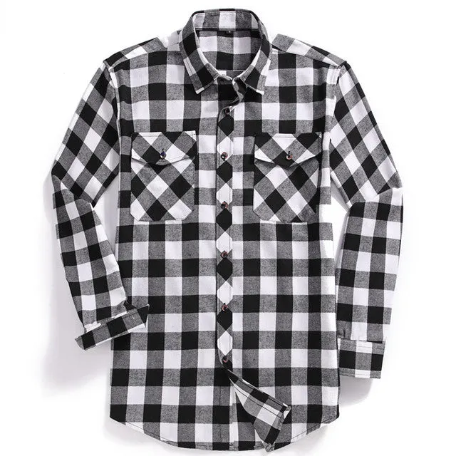 Xituodai Fall Men's Flannel Plaid Long-Sleeved Casual Button Shirt USA Regular Fit Size S To 2XL, Classic Checkered, Double Pock